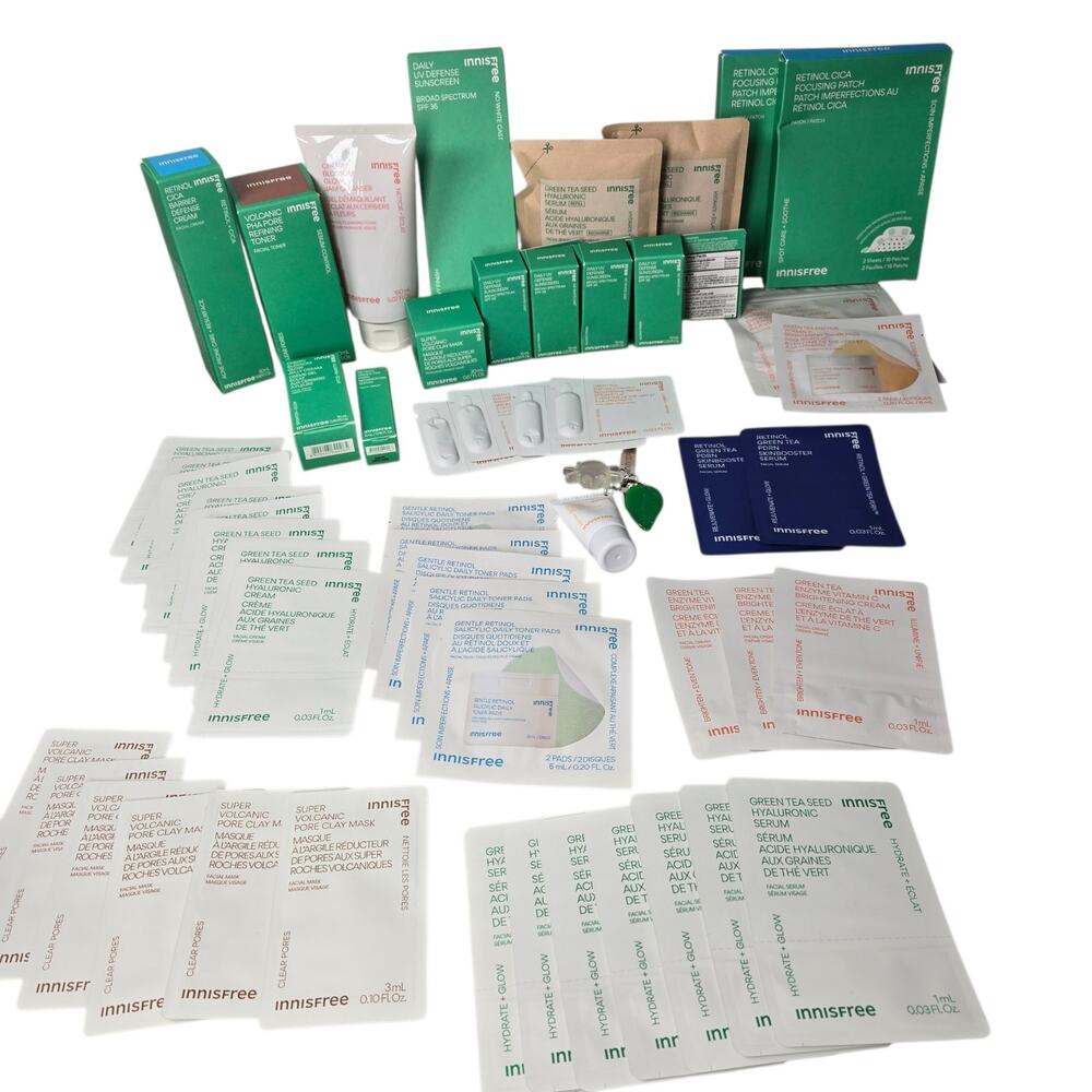 Innisfree Skincare Huge Lot 45+ pcs Full Size Deluxe Samples Minis K-Beauty